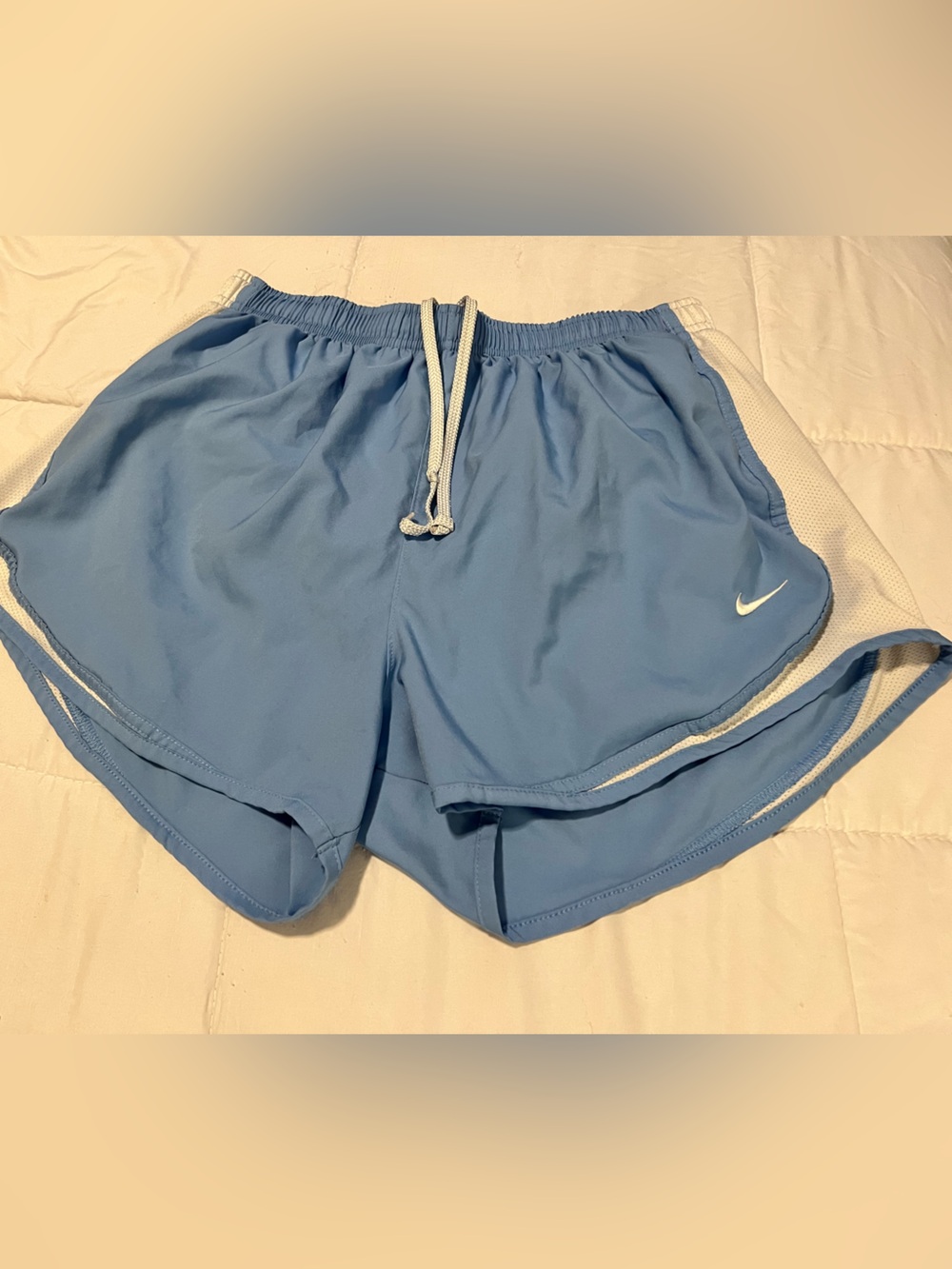 Nike Women's Sky Blue Athletic Running Shorts with White Trim